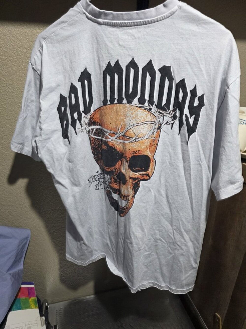 Bad Monday Dark Side Of Life Skull Graphic T-shirt Blue Men's Size XL
